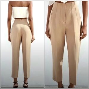 NWOT Zara Khaki Tan High Waist Pants Trousers Size Medium